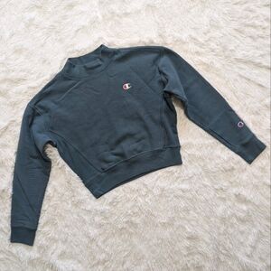 Y2K Champion Fleece Lined Mock Neck Crop Sweatshirt - Teal